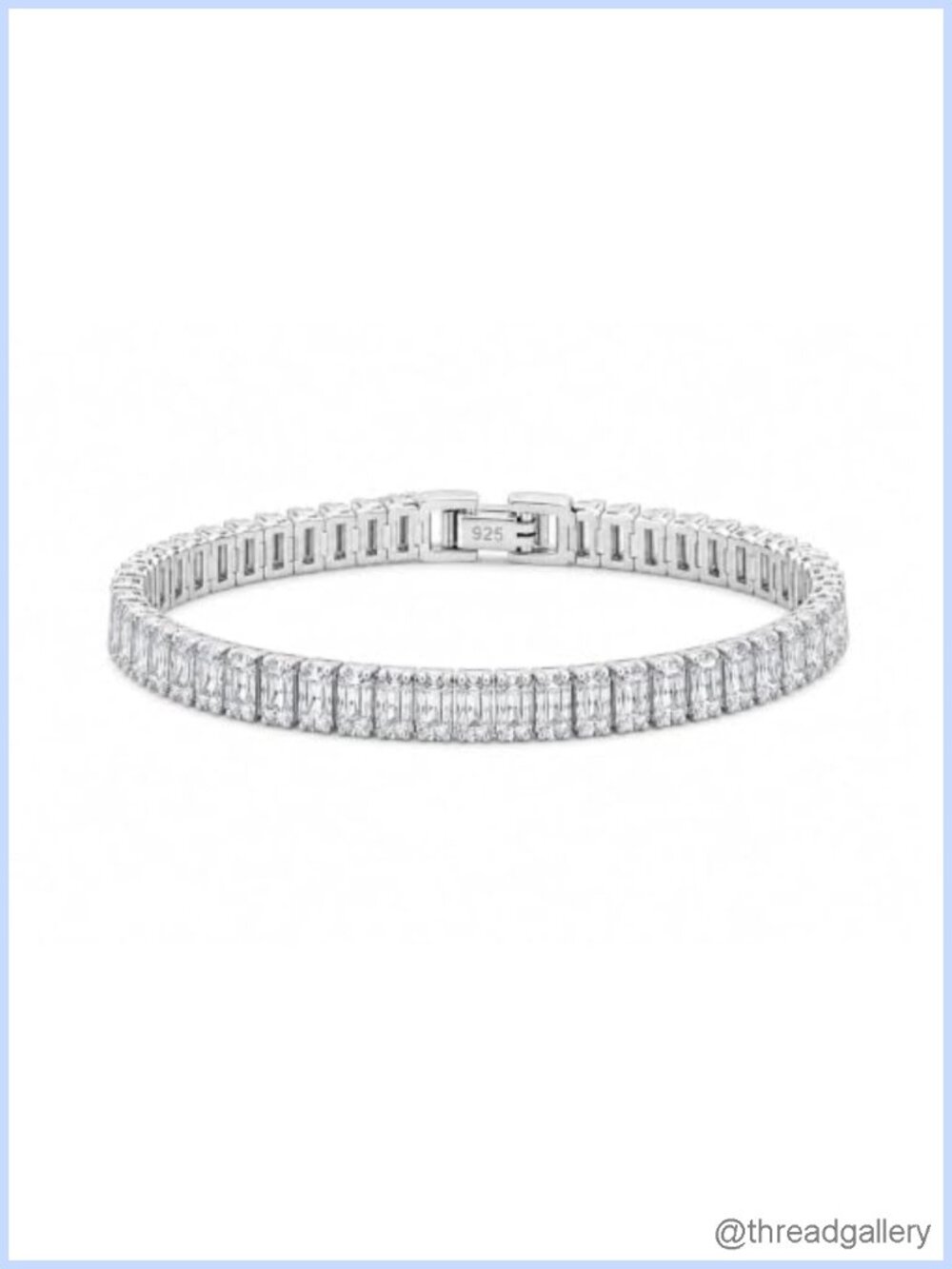 925 Sterling Silver Tennis Bracelet Clear Rectangular Stones